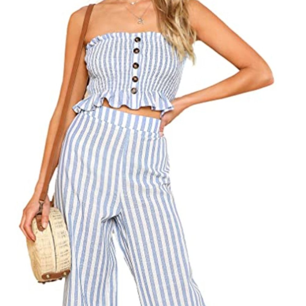Floerns Women's 2 Piece Strapless Tube Top Set